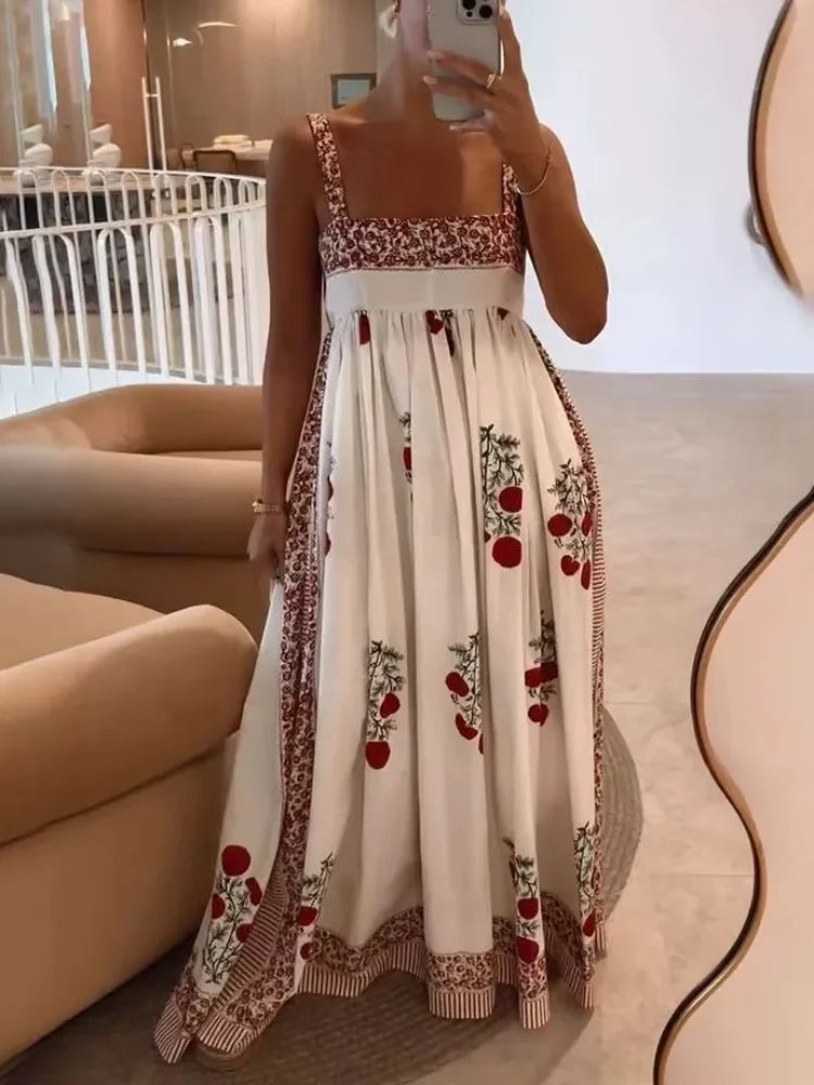 Floral Loose Sling Dress - Backless Off Shoulder Maxi Dress - Lumikova