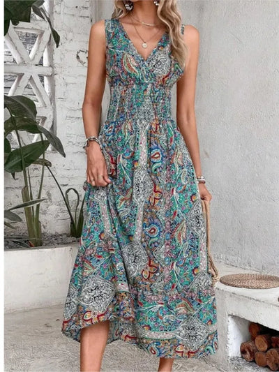 Boho Summer Dress - Sleeveless Floral Dress - Lumikova