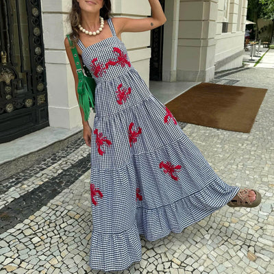 Camisole-Maxikleid mit Grafikdruck – Boho-Blumenstickerei