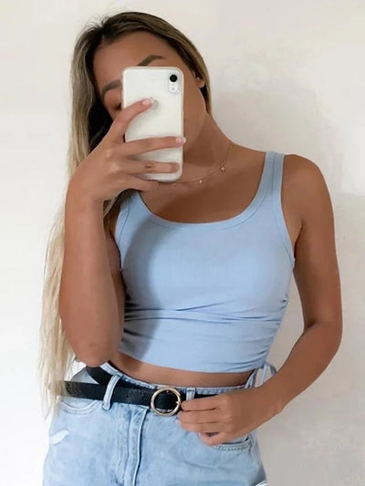 Ruched Sleeveless Crop Top | Casual Tie-Up Style - Lumikova