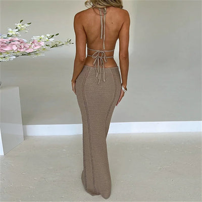 Nina Hollow Out Lace Up Elegant Maxi Dress