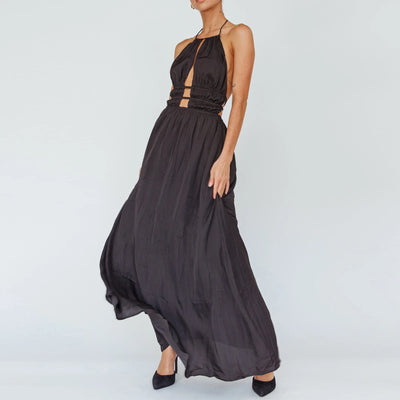 Black Maxi Dress Sleeveless Backless Smocked