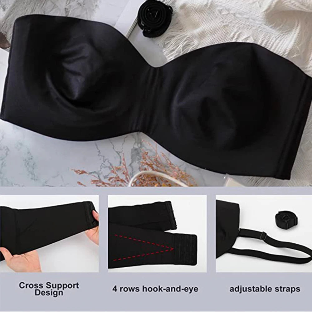 Full Support Non-Slip Convertible Bandeau Bra - Strapless Push up Bra - Lumikova