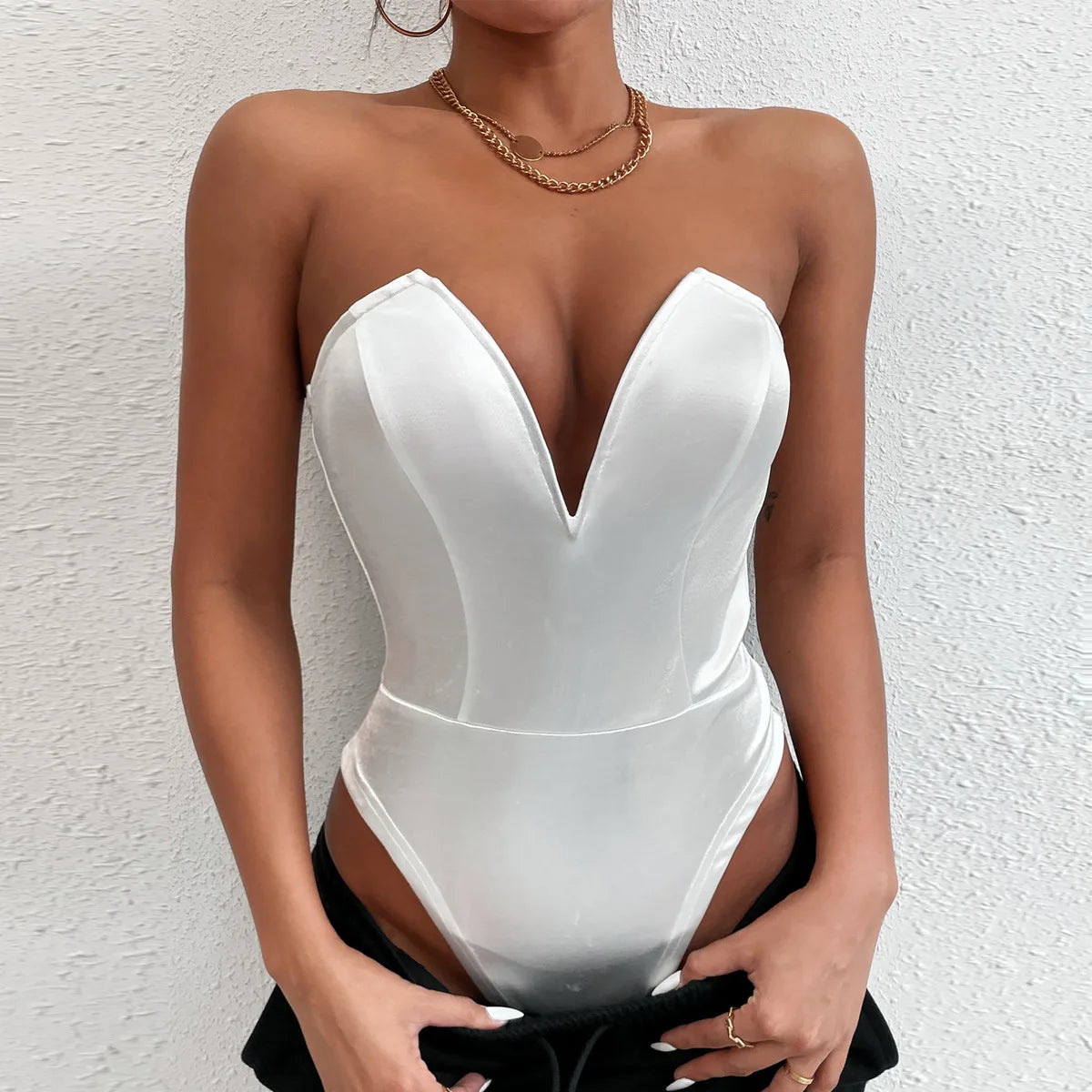 Jocoo Jolee Sexy Strapless Bodysuit | Deep V Off Shoulder Romper - Lumikova