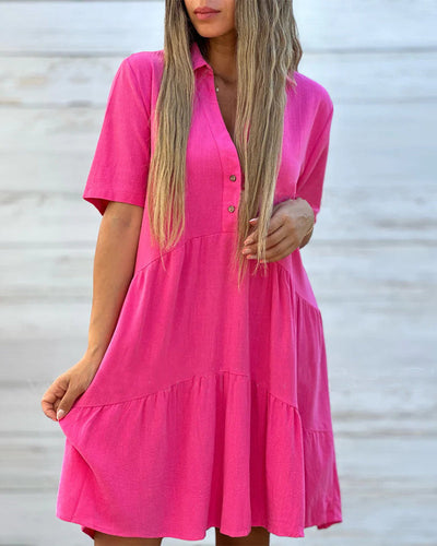 Solid color comfort lapel button dress