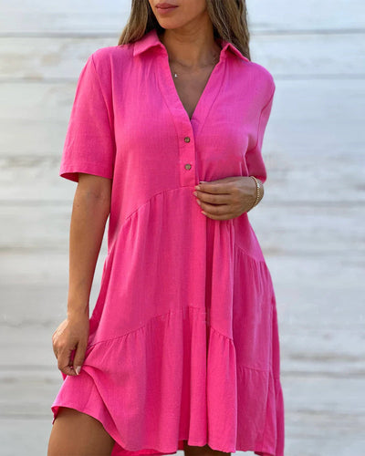 Solid color comfort lapel button dress