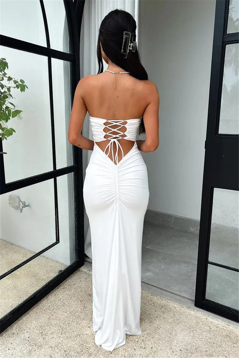 Lumi Backless Lace-up Maxi Elegant Dress - Lumikova