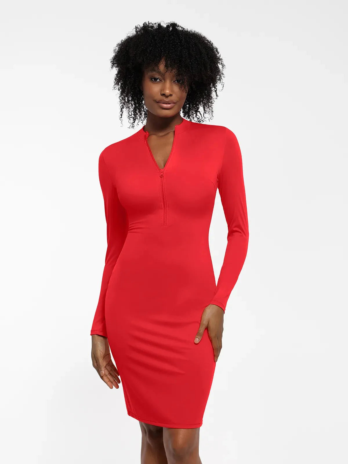 Redtag Thermal Shapewear Long Sleeve Mock Neck Midi Dress