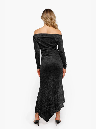 Shapewear Metallic Knit Long Sleeve Slim Mermaid Maxi Dress