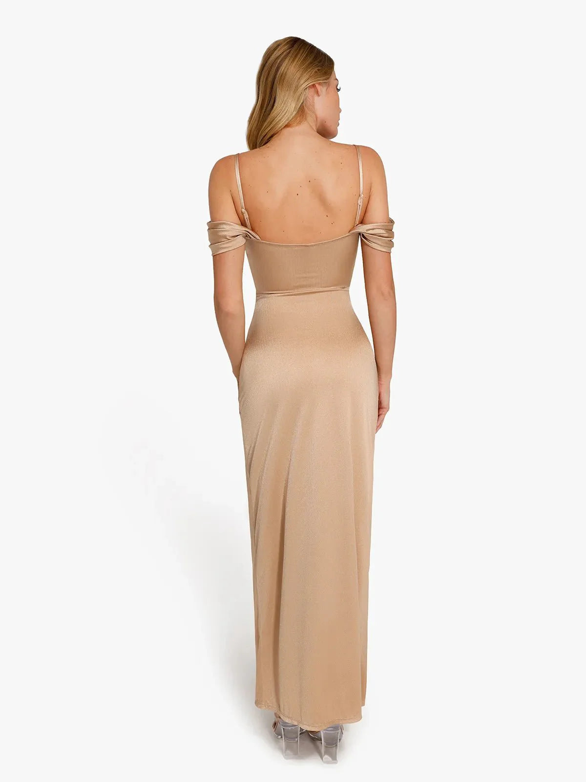 Shapewear Off Shoulder Shine Ruched Sculpting Maxi Dress