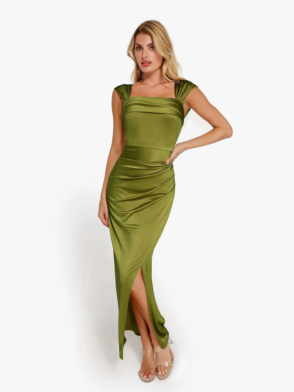 Shapewear Off Shoulder Shine Ruched Sculpting Maxi Dress