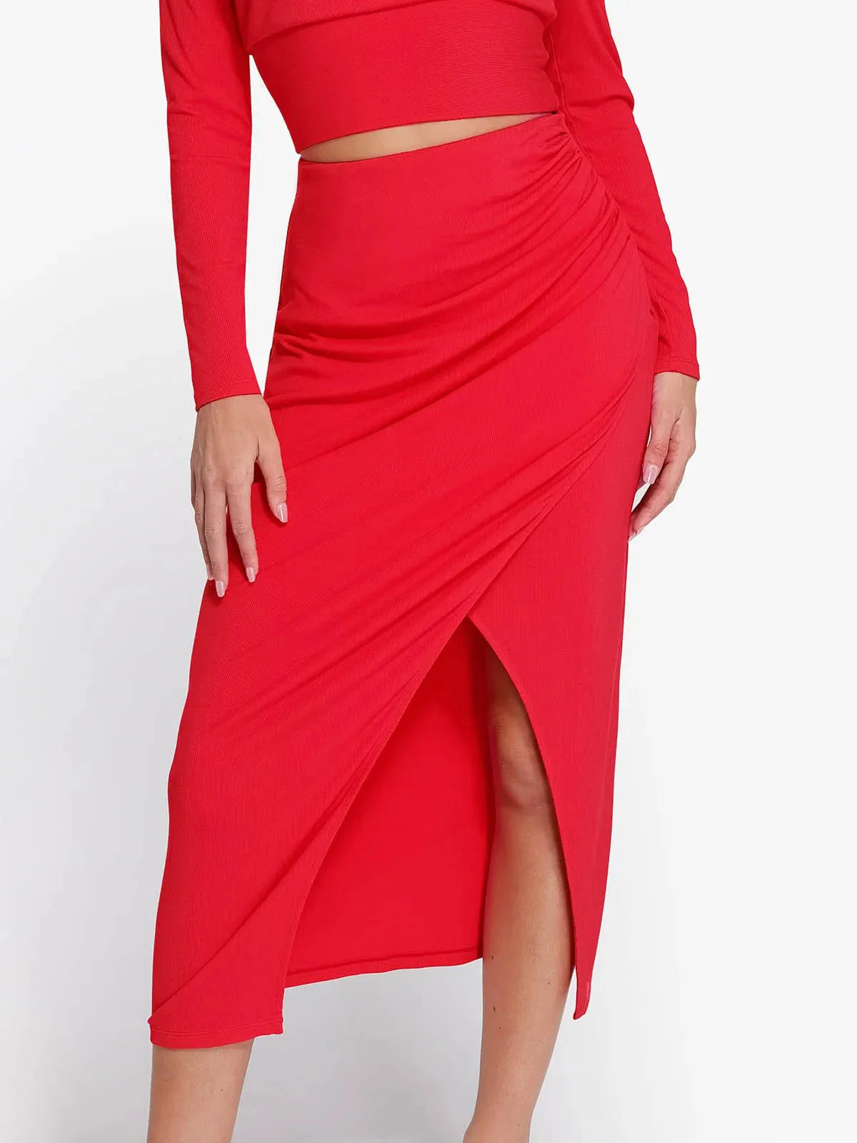 Shapewear Rib Modal Built In Sculpting Midi Wrap Skirt