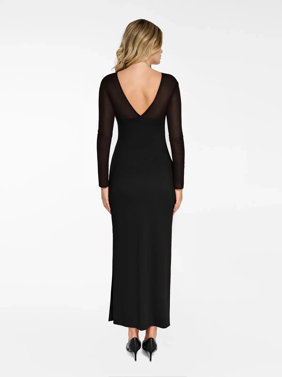 Shapewear Mesh Long Sleeve V-Back Slimming Maxi Dress