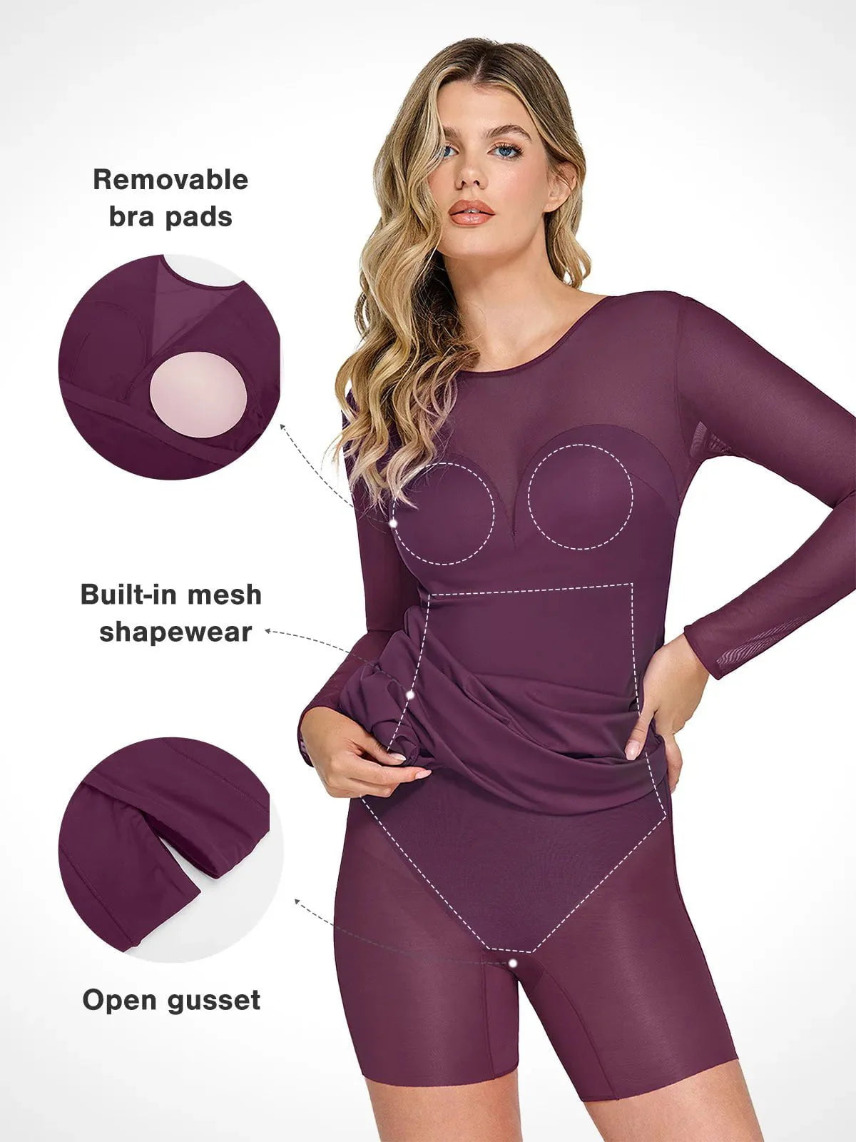 Shapewear Mesh Long Sleeve V-Back Slimming Maxi Dress