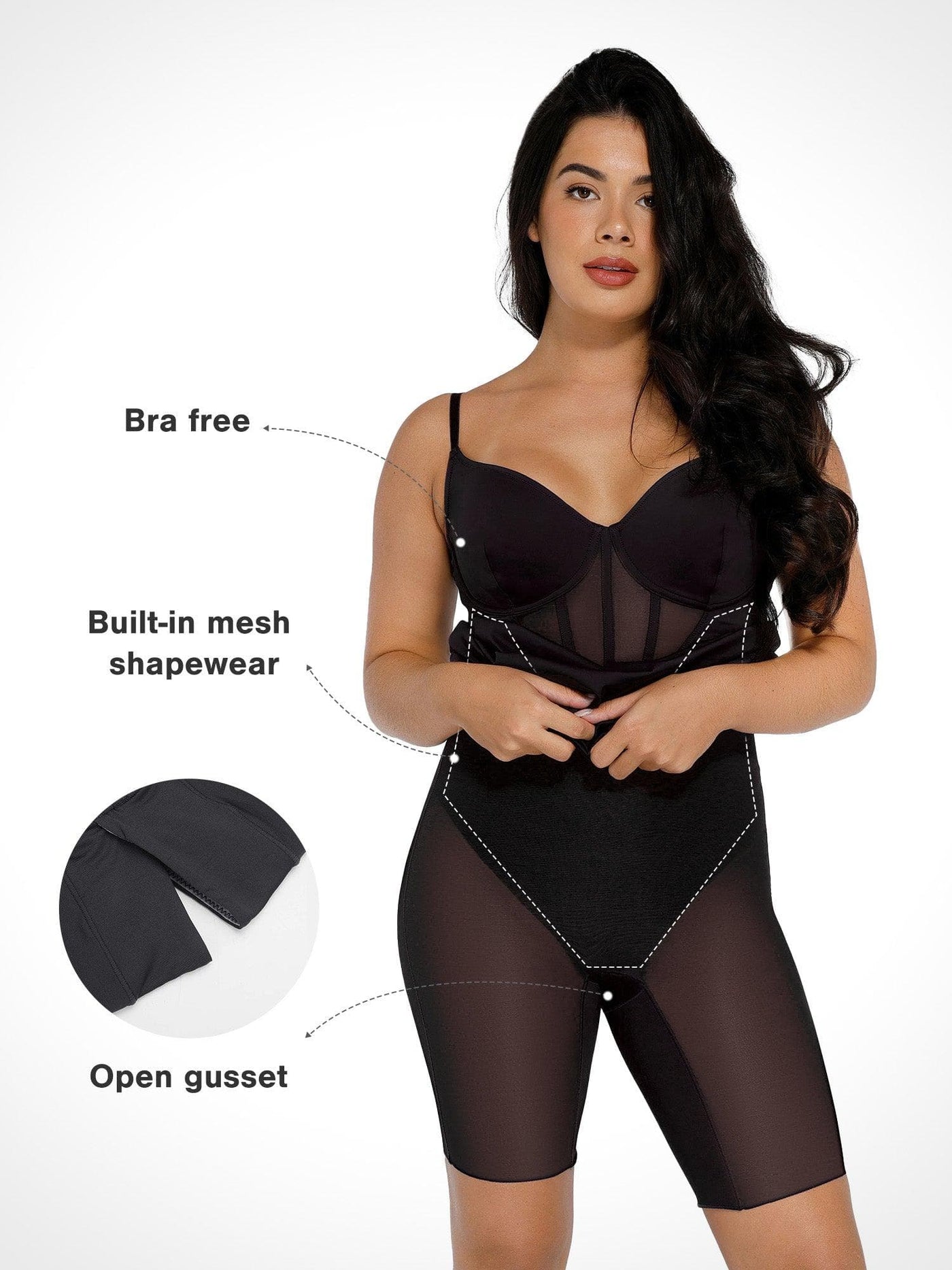 Shapewear Mesh Corset Panel Built-In Sculpting Midi Dress