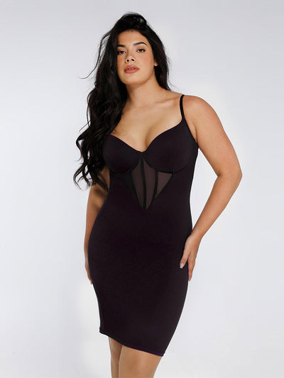 Shapewear Mesh Corset Panel Built-In Sculpting Midi Dress