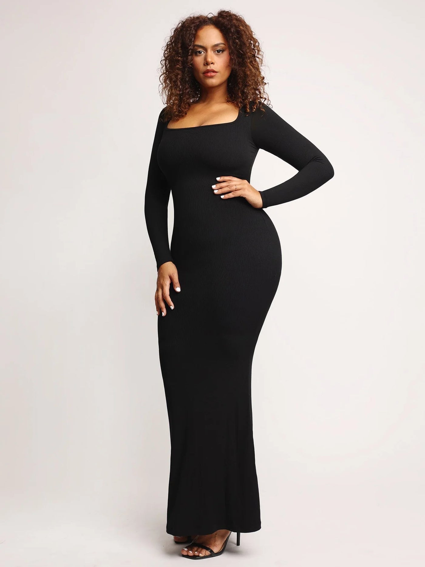 Solid Long Sleeve Dress With Built in Shapewear - Lumikova