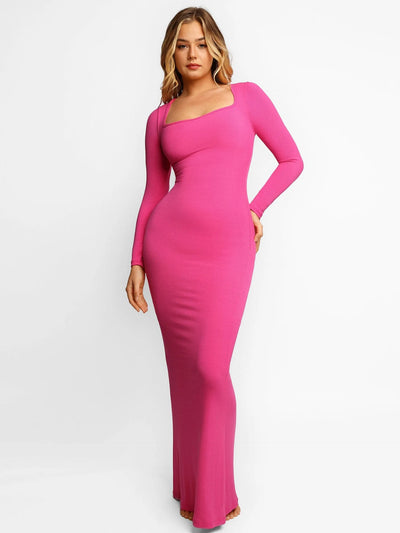 Solid Long Sleeve Dress With Built in Shapewear - Lumikova