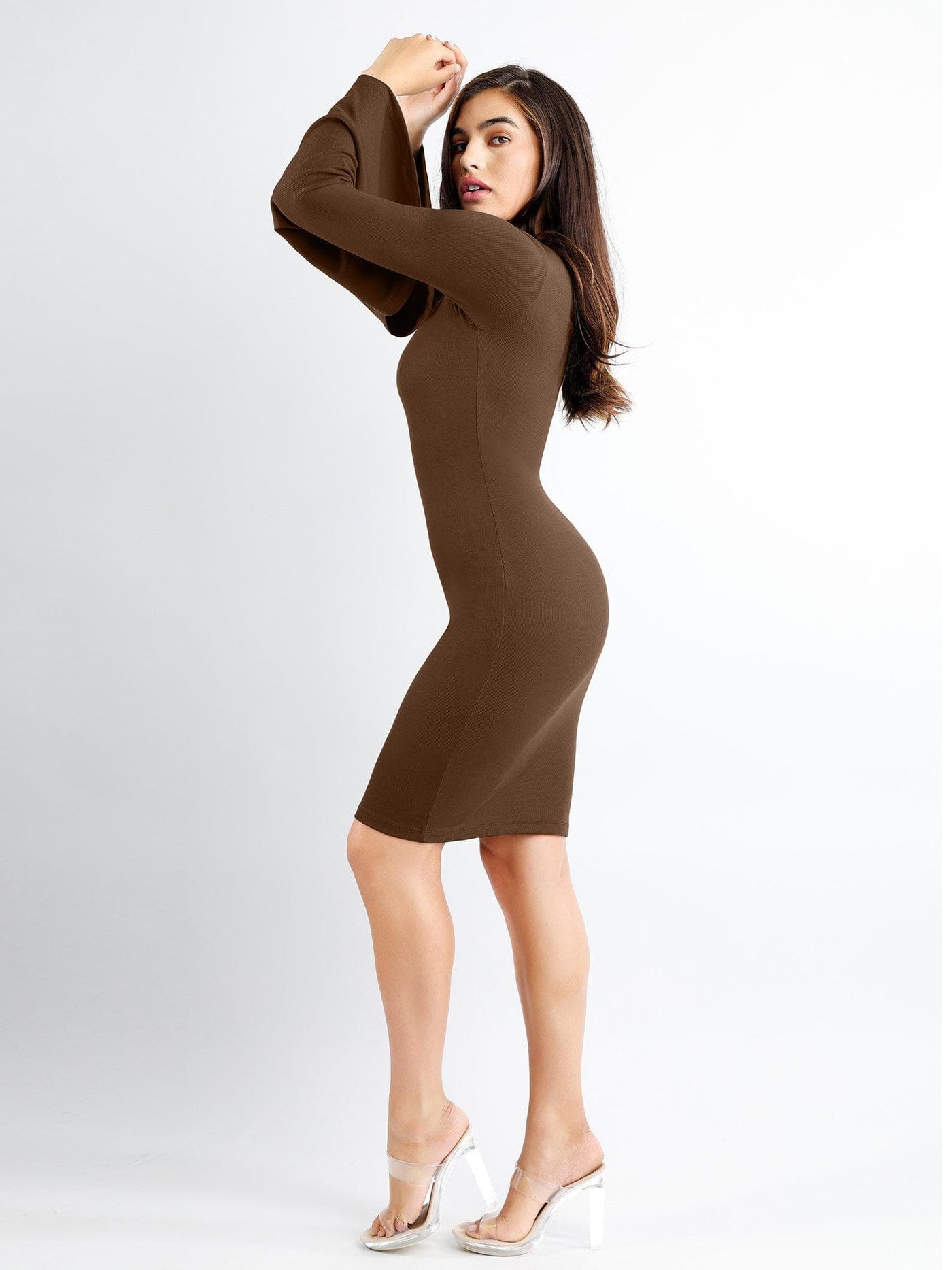 Shapewear Bell Sleeve Square Neck Slimming Midi Dress