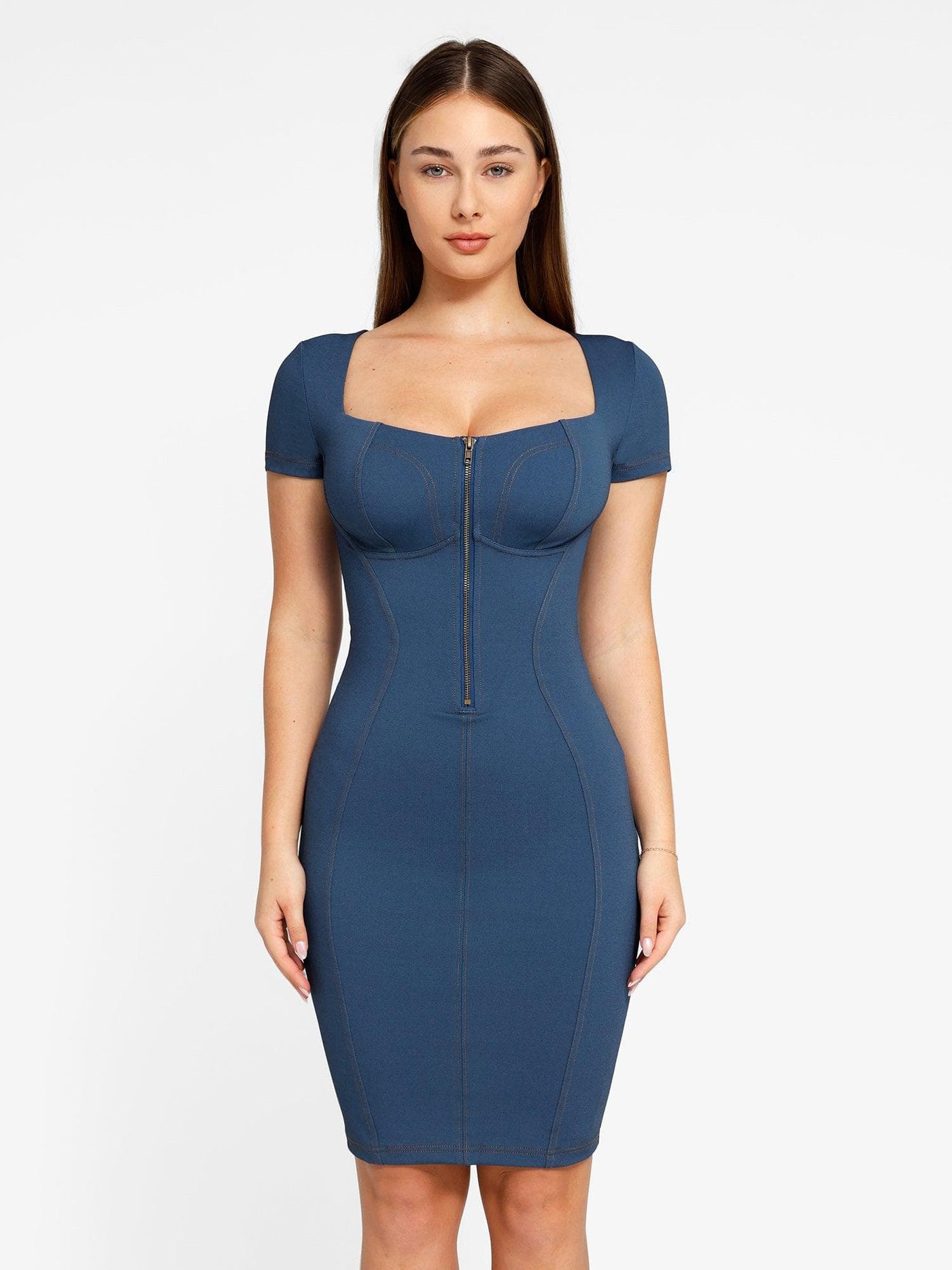 Shapewear Denim Square Neck Tummy Control Midi Dress