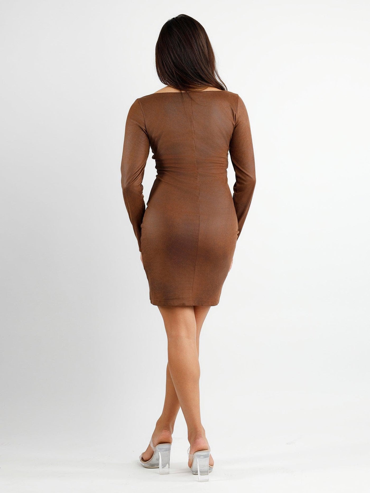 Shapewear Faux Suede Long Sleeve Bodycon Mini Dress