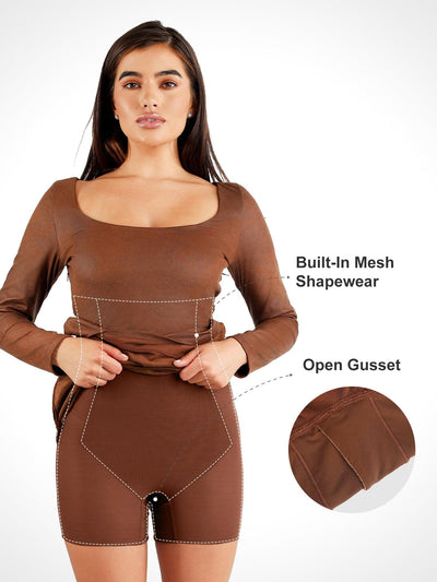 Shapewear Faux Suede Long Sleeve Bodycon Mini Dress