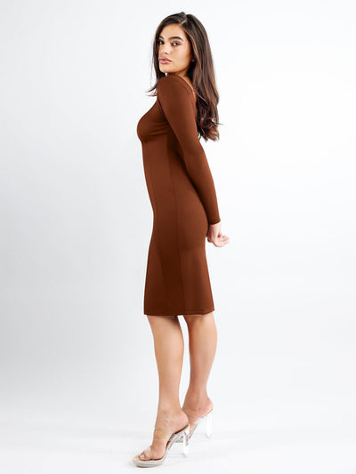 Shapewear Long Sleeve Boat Neck Sculpting Midi Dress