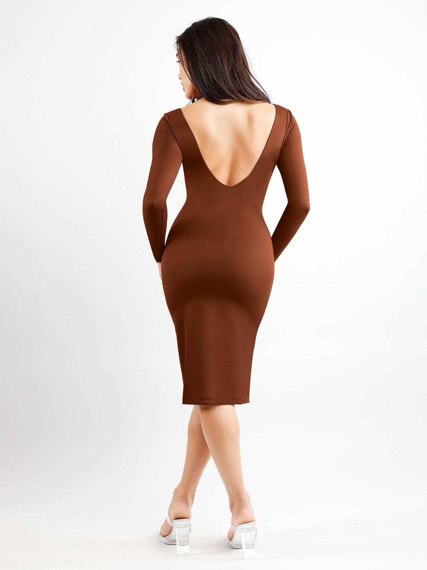 Shapewear Long Sleeve Boat Neck Sculpting Midi Dress