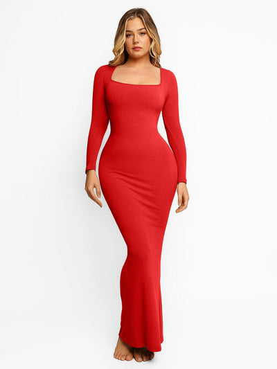 Shapewear Square Neck Long Sleeve Slimming Modal Maxi Dress