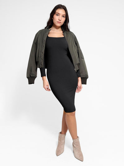 Shapewear Long Sleeve Square Neck Modal Slimming Midi Dress