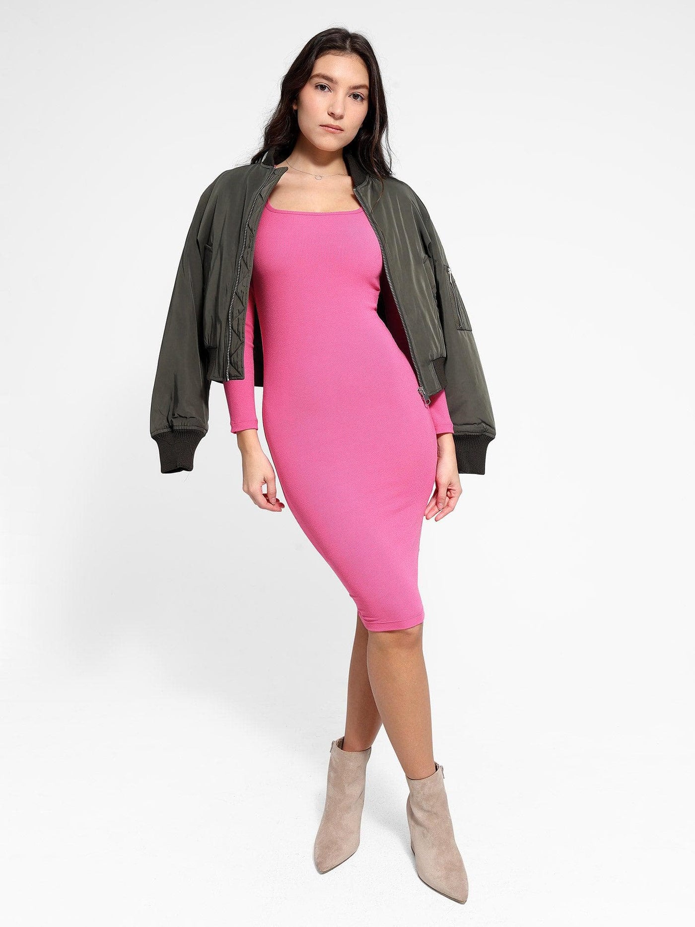 Shapewear Long Sleeve Square Neck Modal Slimming Midi Dress