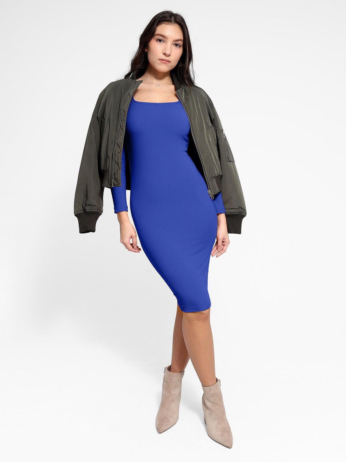 Shapewear Long Sleeve Square Neck Modal Slimming Midi Dress