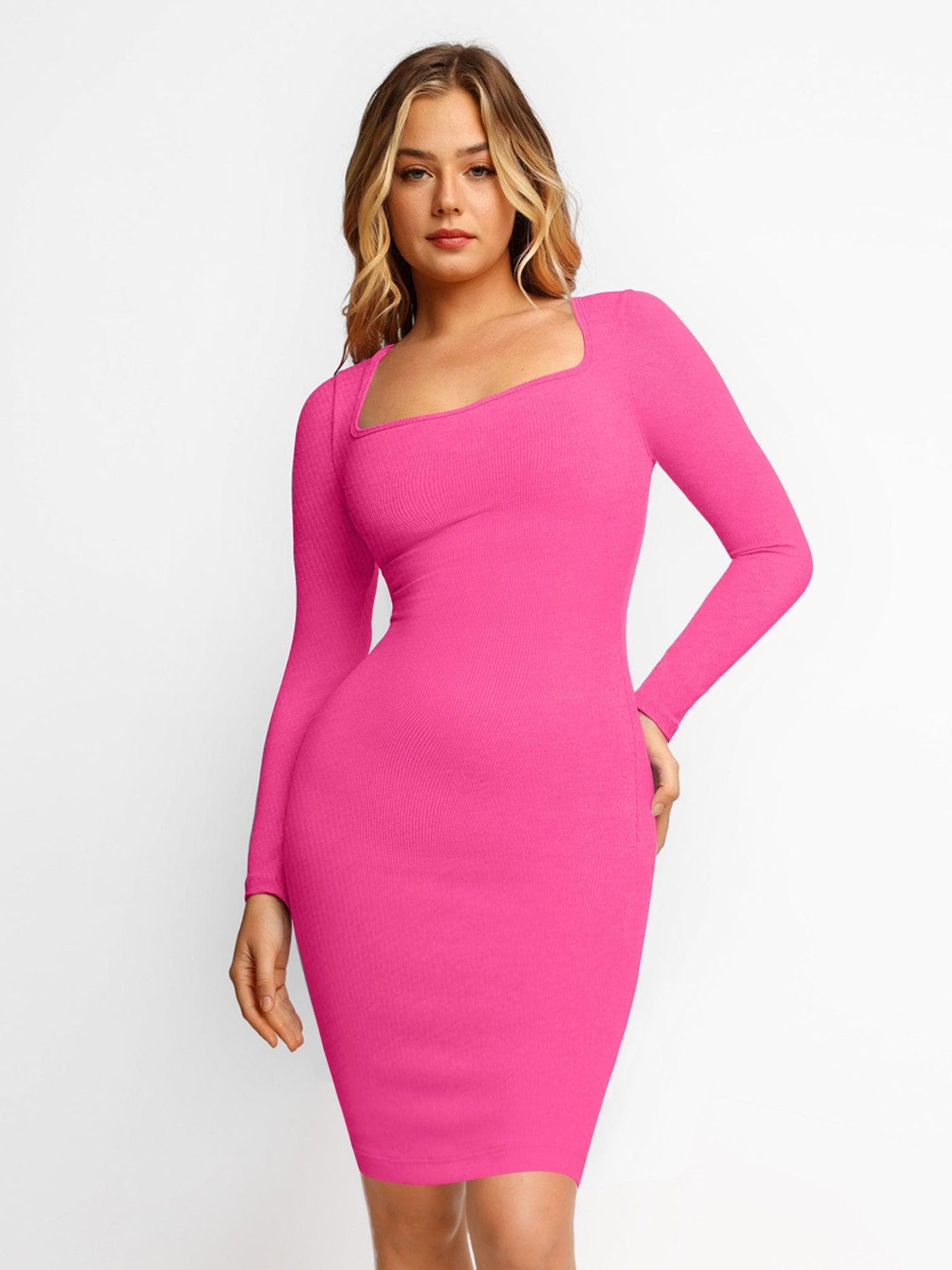 Shapewear Long Sleeve Square Neck Modal Slimming Midi Dress