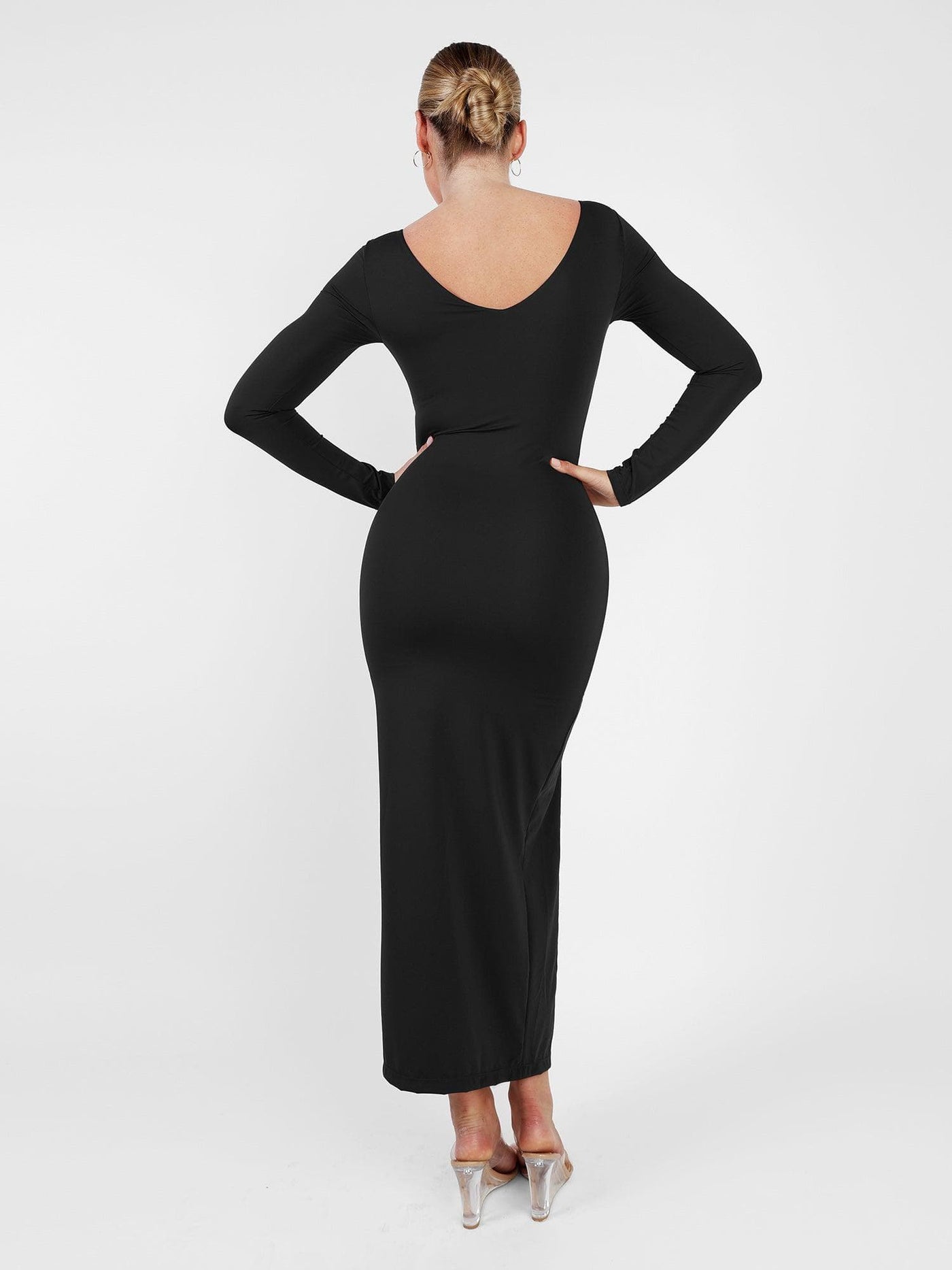 Shapewear Long Sleeve V-Neck Low Back Slimming Maxi Dress