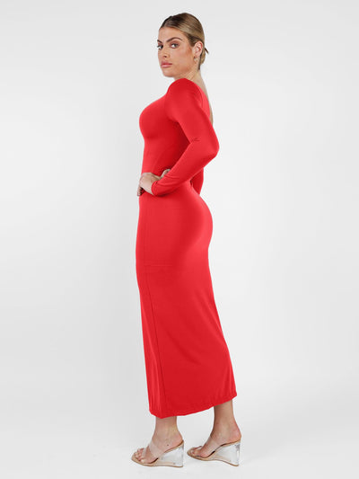 Shapewear Long Sleeve V-Neck Low Back Slimming Maxi Dress