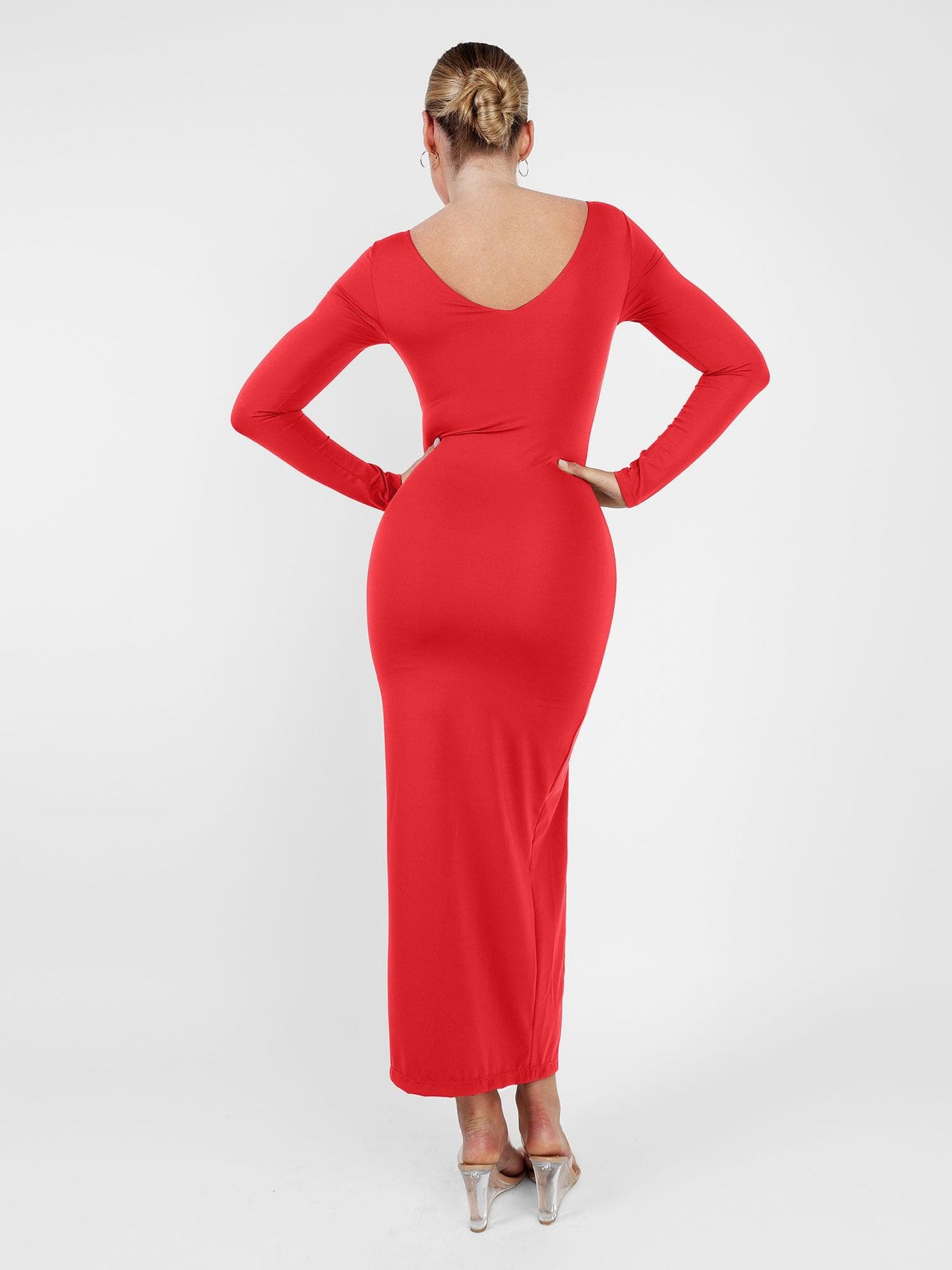 Shapewear Long Sleeve V-Neck Low Back Slimming Maxi Dress