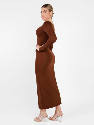 Shapewear Long Sleeve V-Neck Low Back Slimming Maxi Dress