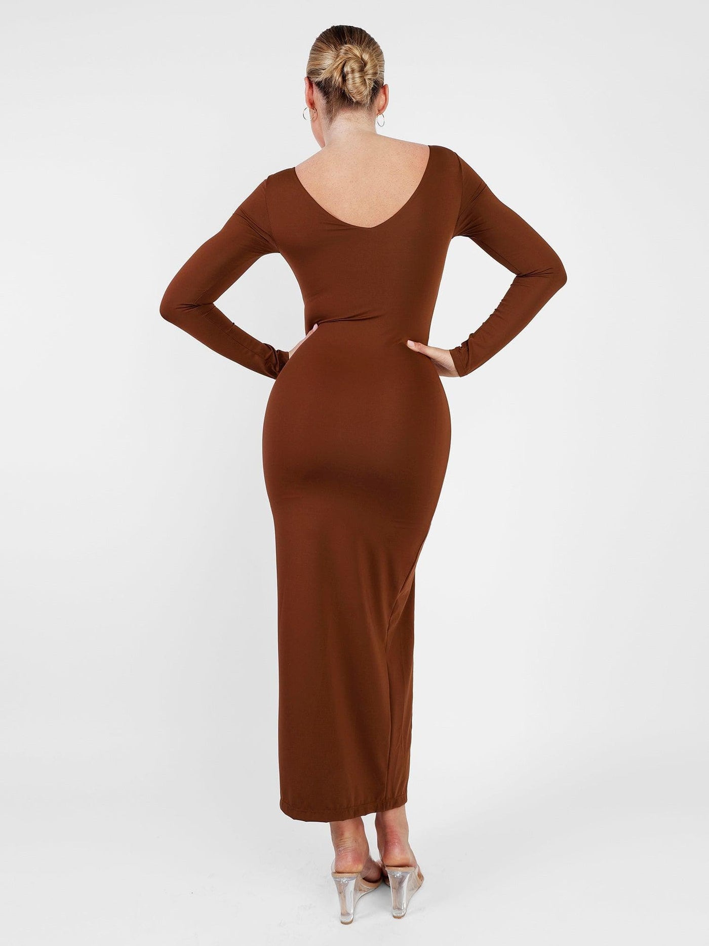 Shapewear Long Sleeve V-Neck Low Back Slimming Maxi Dress