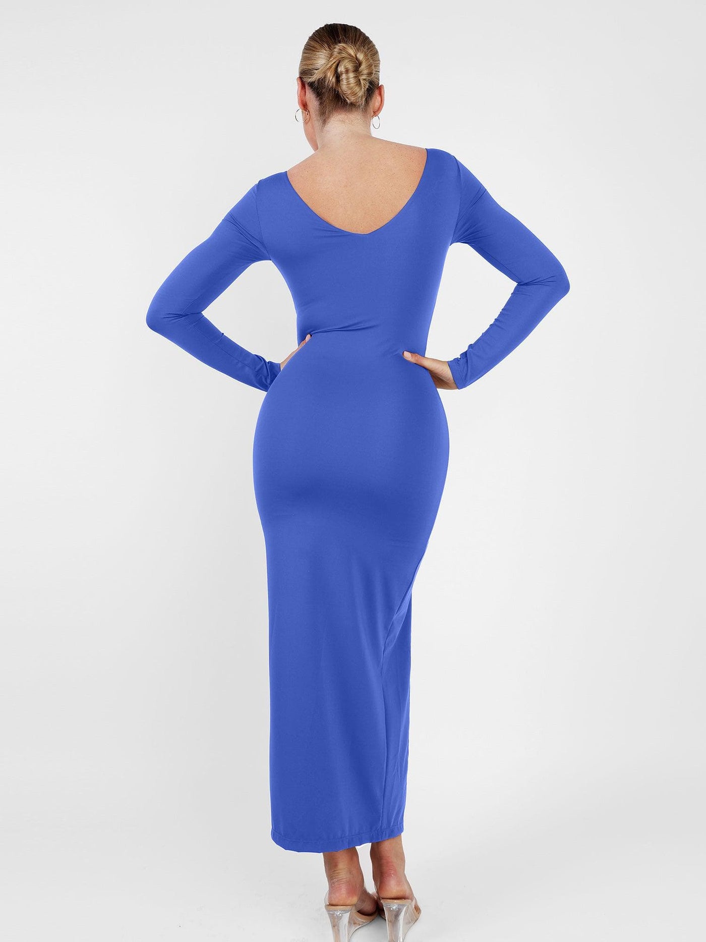 Shapewear Long Sleeve V-Neck Low Back Slimming Maxi Dress