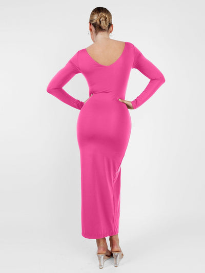 Shapewear Long Sleeve V-Neck Low Back Slimming Maxi Dress