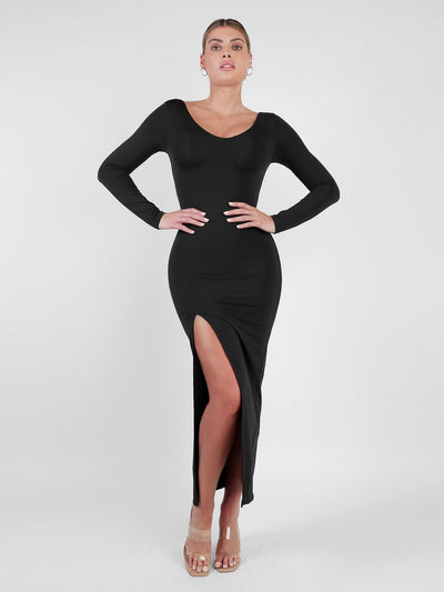 Shapewear Long Sleeve V-Neck Low Back Slimming Maxi Dress