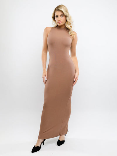 Shapewear Modal Sleevless Mock Neck Slimming Maxi Dress