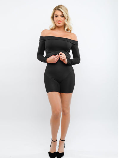 Shapewear Long Sleeve Off-the-Shoulder Bodycon Mini Dress