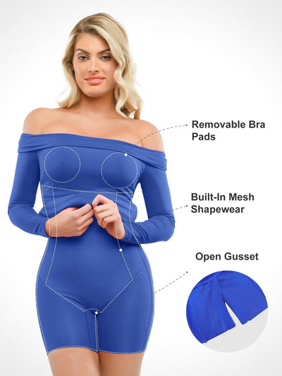 Shapewear Long Sleeve Off-the-Shoulder Bodycon Mini Dress