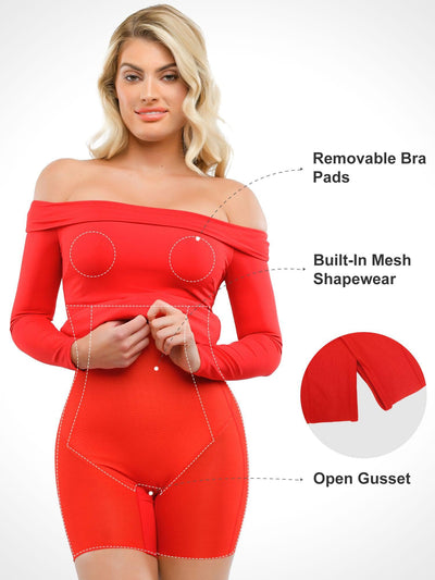 Shapewear Long Sleeve Off-the-Shoulder Bodycon Mini Dress