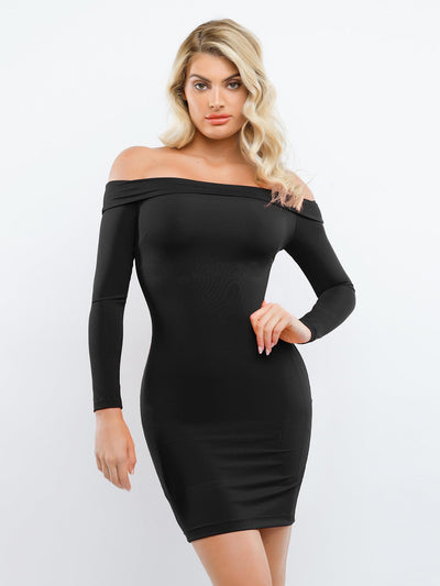 Shapewear Long Sleeve Off-the-Shoulder Bodycon Mini Dress