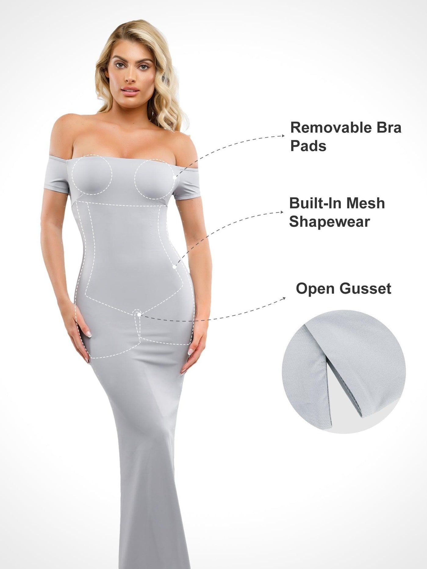 Shapewear Off-Shoulder Tummy Control Smoothing Maxi Dress