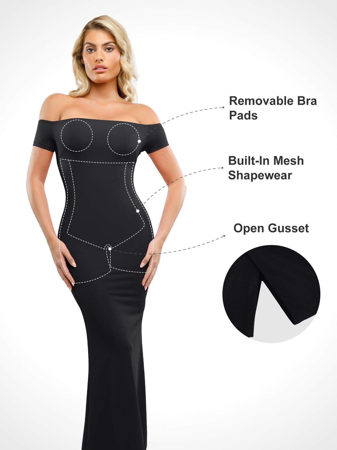 Shapewear Off-Shoulder Tummy Control Smoothing Maxi Dress