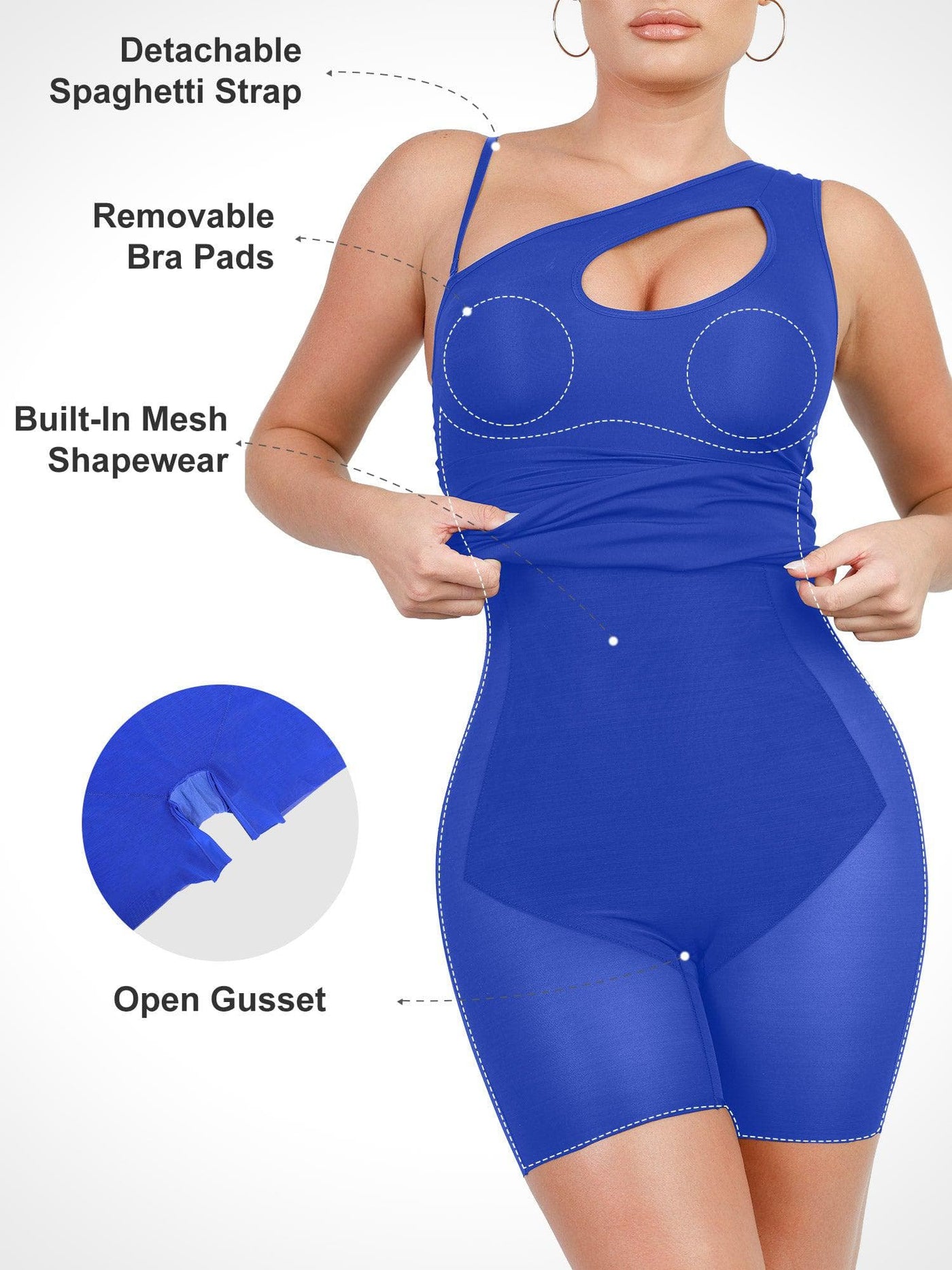 Shapewear One Shoulder Cutout Tummy Control Mini Dress