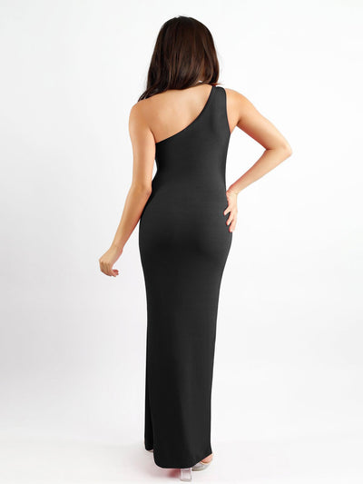 Shapewear Modal One Shoulder Front Slit Slimming Maxi Dress